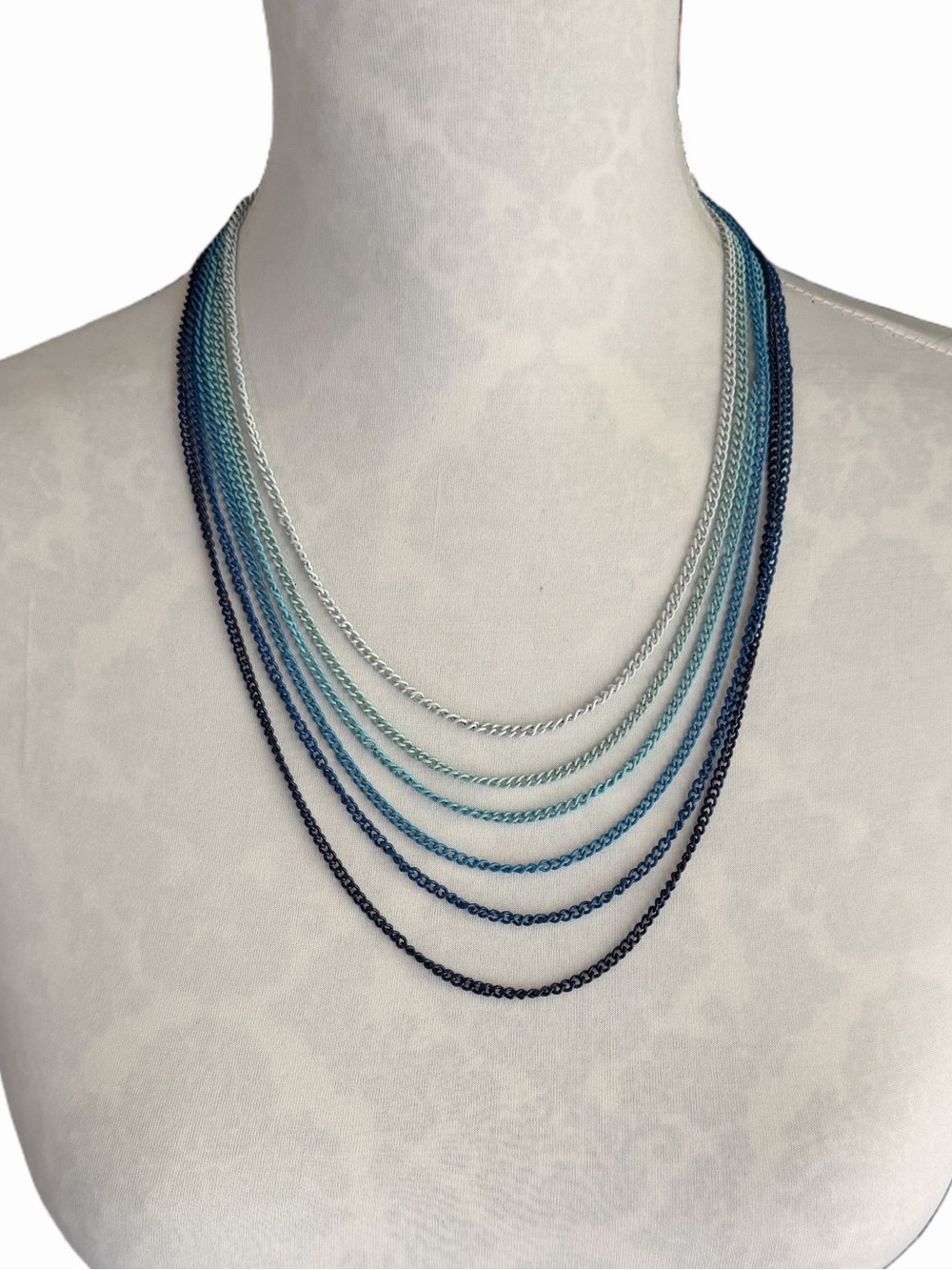 Blue Ombre Multi Strand Chain Necklace | Layered Statement Necklace